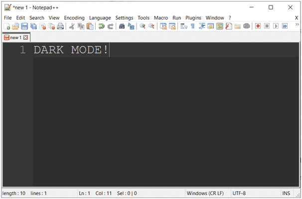 notepad dark mode theme
